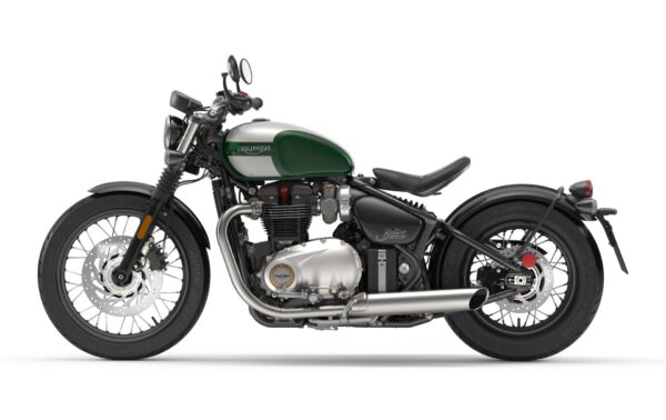 Triumph Bonneville Bobber 2017 Stunning Competition Green and Frozen Silver with a a stylish British racing twist left side