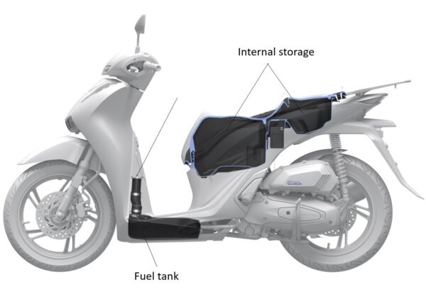 Honda SH125i 2020 fuel tank and storage