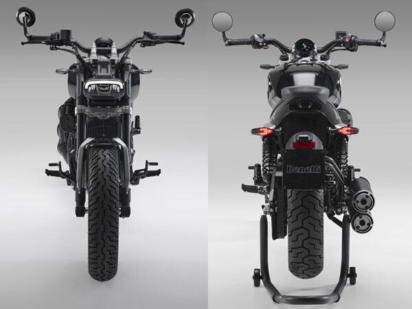 Benelli Leoncino Bobber 400 2025 black front and rear