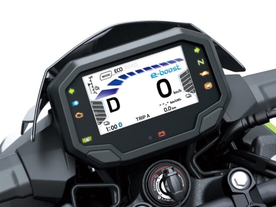 Kawasaki Z e-1 2024 Metallic Bright Silver Metallic Matte Lime Green Ebony dashboard