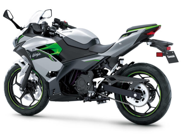 Kawasaki Ninja e-1 2024 Metallic Bright Silver Metallic Matte Lime Green Ebony back