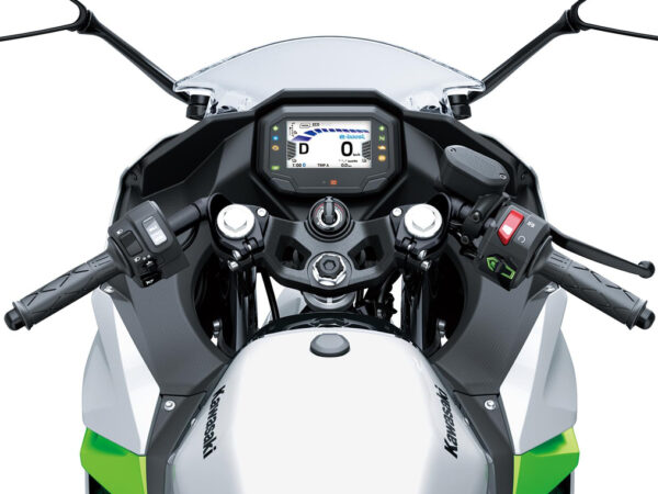 Kawasaki Ninja e-1 2024 Metallic Bright Silver Metallic Matte Lime Green Ebony cockpit