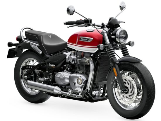 Triumph Bonneville Speedmaster 2026 Carnival Red Crystal White front