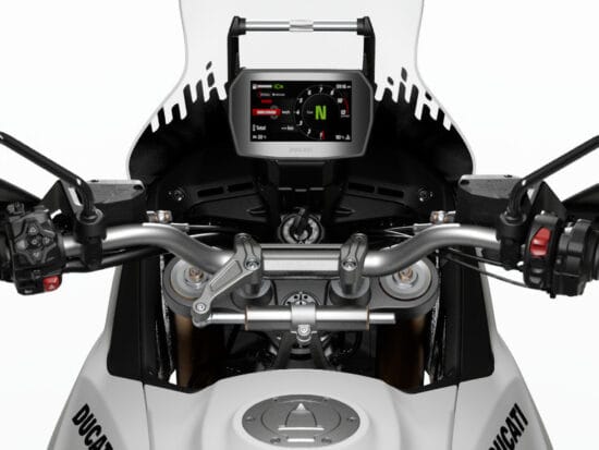 Ducati DesertX 2026 white dashboard